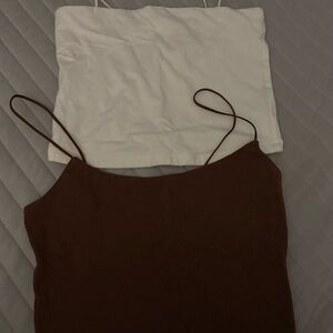 Brown and White Spaghetti Strap Crop Top bundle of 2 by AEROPOSTALE